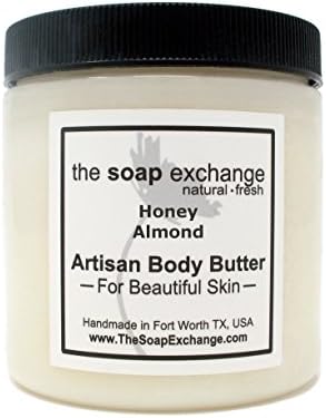 Body Butter - Honey Almond Scent - Hand Crafted 4 fl oz / 120 ml Natural Artisan Skin Care, Shea Butter, Aloe Vera, Nourish, Moisturize, & Protect. Made in the USA.