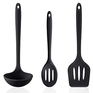 Silicone Kitchen Utensils Set for Cooking, 3 Pieces Nonstick Ladle, Slotted Spoon and Slotted Turner, Durable Cooking…