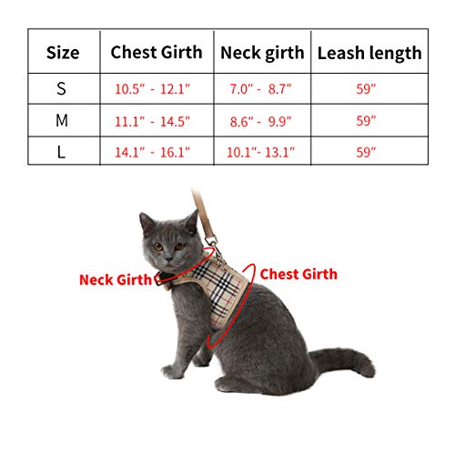 WZPB Cat Harness and Leash Set- Adjustable Soft Mesh Cat Harness for Walking Escape Proof (L, Beige)