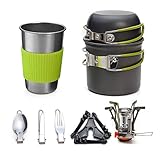 Nicedeal Multi Function Camping Cookware Kit Outdoor Backpacking Hiking Gear Cooking Equipment with Green Handle 1set