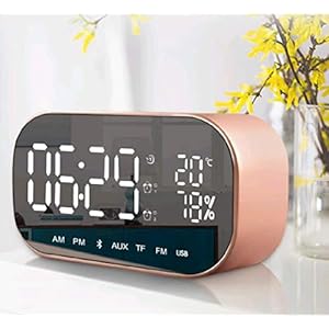 Queta Digitale wekker met bluetooth-luidspreker, verlichte wekker met LED-display en wekker voor thuis (roségoud)