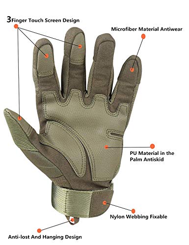 Tactical Gloves, Army Military Rubber Hard Knuckle Outdoor Full Finger Touch Screen Gloves for Men Cycling Motorcycle Hunting Shooting Hiking Camping Airsoft Paintball (XL, Army Green)
