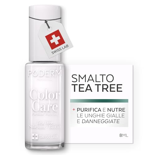 Smalto Cura per Unghie con Tea Tree - Bianco French | Swiss Lab - 8ML | Arricchito con Tea Tree, Silicio & Biotina | Purifica, Schiarisce & Nutre le Unghie Gialle | Creato da una Podologa