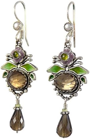 Upscale Bohemian Chandelier Earrings, Smoky Quartz, Peridot and Enamel, 2