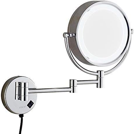 Oxford Steet High Quality LED lighted Magnifying Mirrors, Chrome Wall Mounted Extending 8.5 inches cosmetic doubles sides wall mounted make up mirror shaving bathroom mirror foldable and height-adjustable (10x Magnification)