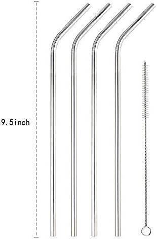 Stainless Steel Drinking Straws 9.5 Inch, 4 Pcs Reusable Straws with Cleaning Brush for 30 oz & 20 oz Yeti Tumbler Rambler Cups