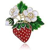 QIAOLEHUI Enamel Fruit Strawberry Brooch Pin for Women Cute Sweet Red Strawberry with White Flower Green Leaf Brooch Weddings Party Accessories