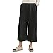 Ecupper Womens Casual Loose Elastic Waist Cotton Trouser Cropped Wide Leg Pants Black, XXL(US 16 )