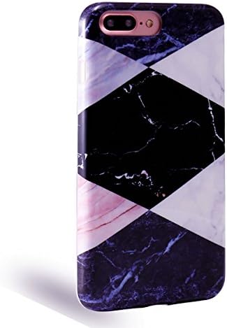 phone 7 Plus Case, DUOMON New Marble Design, Slim Shockproof Flexible Smooth TPU Soft Case Rubber Silicone Skin Cover (Black&amp;White&amp;rose)