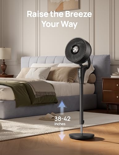 DREO Fan for Bedroom, 80° Oscillating Standing Fan, 25dB Quiet, 80ft Pedestal Fans for Home Office, 90° Manual Vertical, 3 Speeds, Remote, 34-41" Adjustable Height, Air Circulator