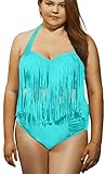 Pandolah Women's New Plus Size High Waist Padded Bikini Set Fringe Swimwear