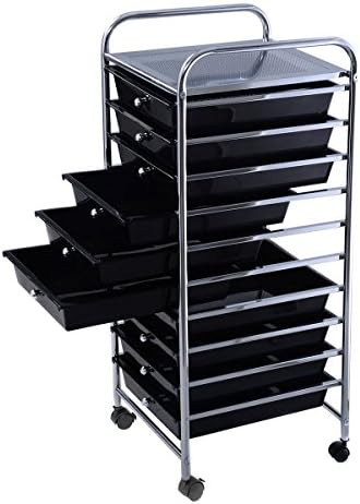 Officejoy 10 Drawer Storage Cart Rolling Cart File Scrapbook Paper Mobile Organizer for School Office (Black)