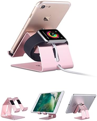 iAnder Apple Watch Series 3/2/1 Charging Stand Holder with Magnetic adsorption (42mm 38mm)-Aluminum Cellphone Smartphone Tablets Holder Stand for iPhone and iPad(Rose Golden Stand)