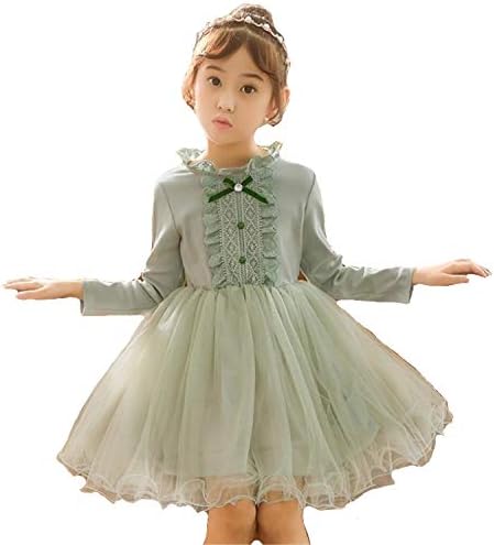 Honey Baby 子供服 キッズ フォーマルドレス ワンピース 長袖 子ども 女の子 リボン飾り レース 1cm 超激得sale お姫様柄 演奏会 入園式 卒業式 発表会 入学式 パーティー グリーン 結婚式 七五三