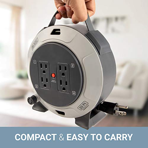 BLACK+DECKER Retractable Extension Cord Reel 20 Ft. With 4 Outlets