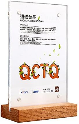 A6 105 * 148 mm Vertical Wooden Base Restaurant Acrylic Menu Sign Holder Stand