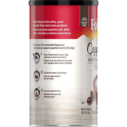 Folgers Cappuccino Mocha Chocolate Instant Coffee Beverage Mix, 16