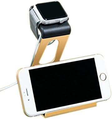 Portable Aluminum Apple Watch Stand, Night Charging Stand, Organize Apple Watch Magnetic Cable Neatly, with iPhone iPad Stand Function (Gold)