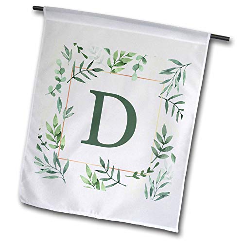 3dRose fl_337412_1 Flag, Monogram Initial Letter D in Green Framed in Leaves an…