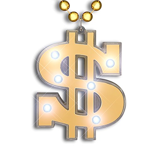 Light Up Dollar Sign Bling on Beads Novelty Necklace