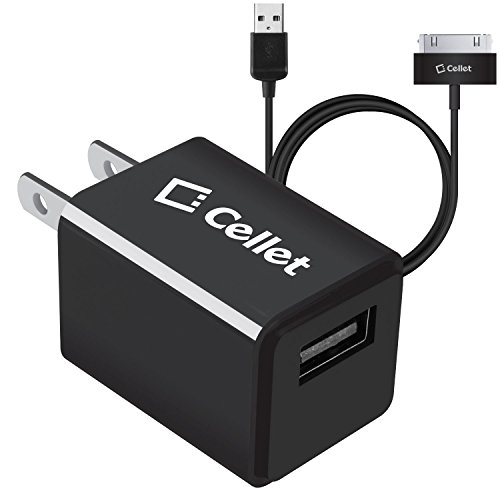 Cellet 1 Port Home and Travel Charger, 5 Watt (1 Amp) Wall Charger with Folding Blades and 30 Pin Cable Included- Apple MFI Certified- For iPhone 3 3GS 4 4S iPad 2/3, iPod Touch 1/2/3/4 - by Cellet – Black