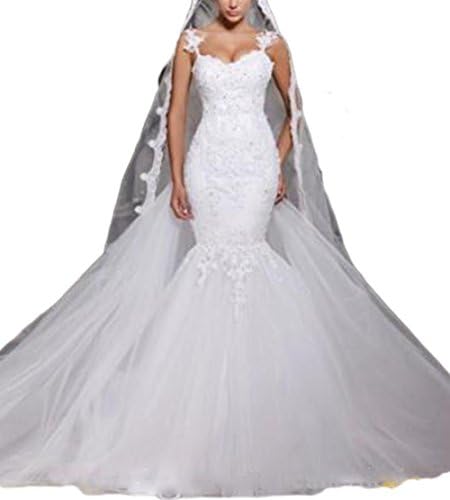Veilace Women's Mermaid Wedding Dresse Backless Lace Sheer Tulle Spaghetti Straps Bridal Gowns ..