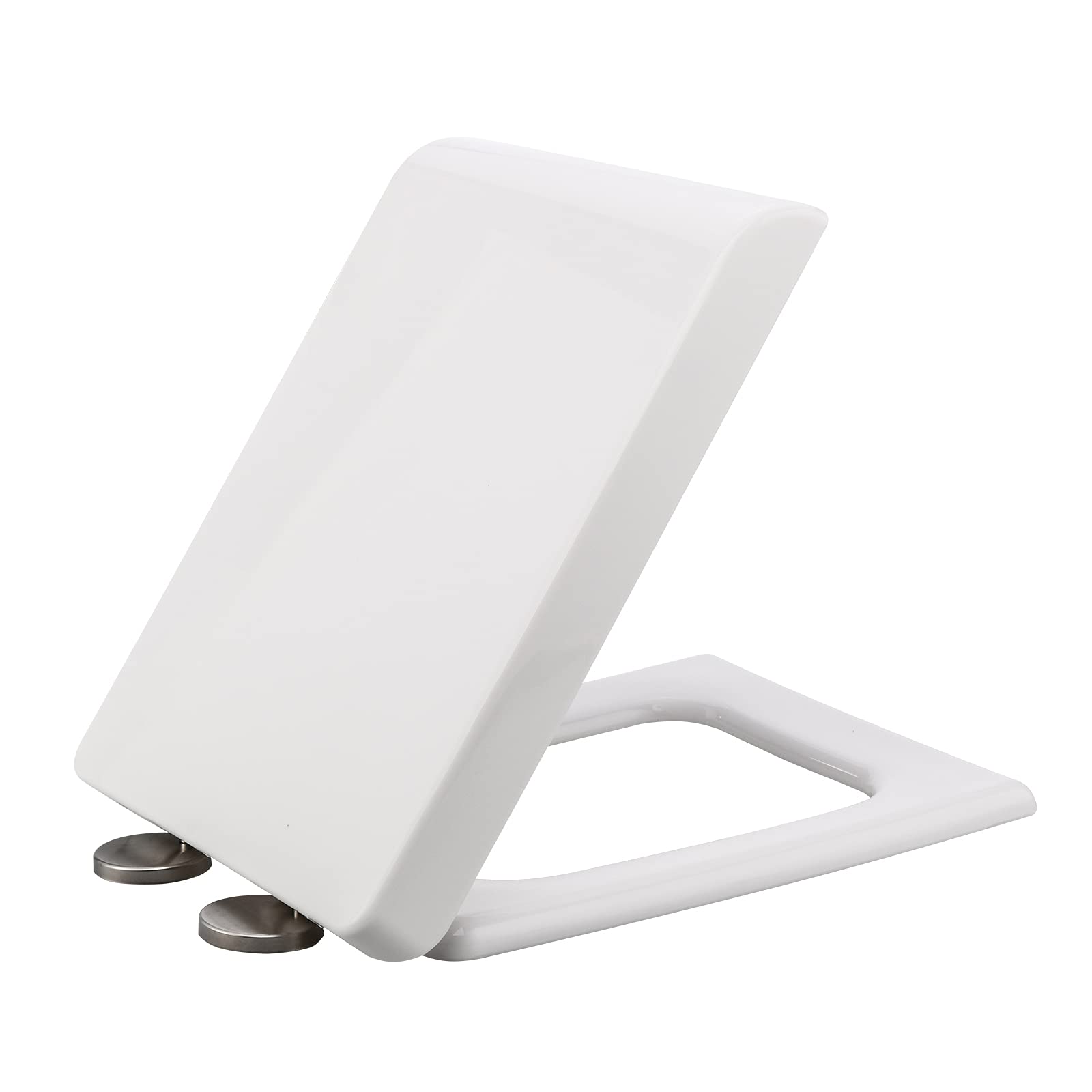 NeeyBing Square Toilet Seat,White Soft Close Quick Release Toilet Lid Cover, White Toilet Seats with Adjustable Stainless Hinges