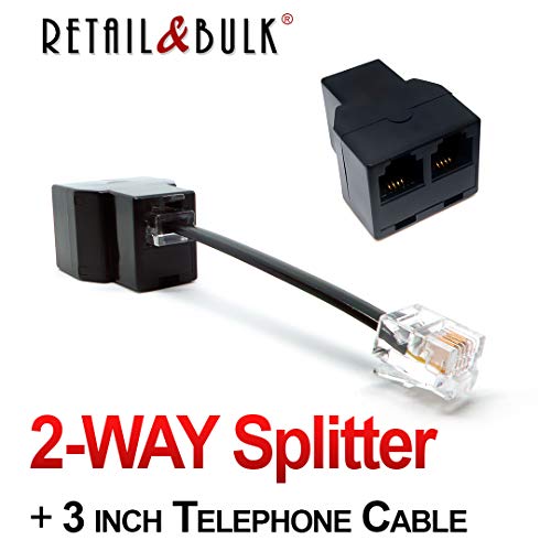 Phone Jack Splitter for Landline Telephone RJ11 6P4C 2 WAY Adapter (1