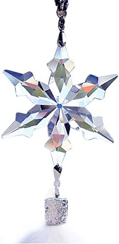 Hexagona Snowflake Crystal Pendant Rear View Mirror Decoration with Creative Imitation Wool Car Interior Trim Ornaments
