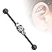 Black IP Three Clear CZs Ion Plated 316L Surgical Steel Industrial Barbell
