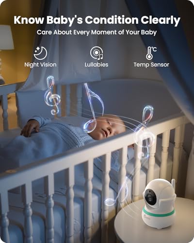 CAMSTRO Baby Monitor with Camera, 5" Display, 360° Remote Pan-Tilt-Zoom, Night Vision, Two-Way Audio, 5000mAh Battery, Feeding Reminder, Lullabies, Cry and Motion Detection, VOX Baby Camera, No WiFi