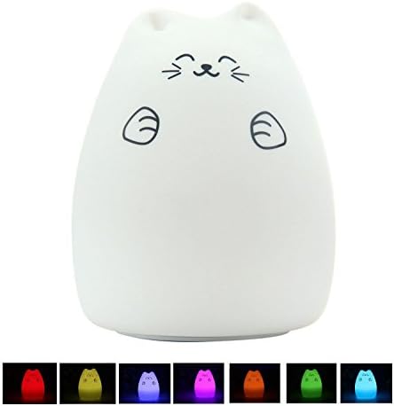 GD2016 LED Night Light Cute Cat Silicone Bedroom Light Multicolor USB Chargeable Light Lamp Sensitive Tap Control Warm White and 7 Color Breathing Dual Modes Full Charge Can Use 15 Hours (Fortune Cat)
