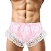 MSemis Men Sissy Crossdress Panties Lace Satin Frilly Ruffled Bloomer Thong Underwear Lingerie Pink Medium (Waist 30.0''-46.0
