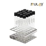 ULAB Test Tubes and Z Shape Stainless Steel Tube Rack Set, 20pcs of Vol.15ml Tubes with Black Caps, Stainless Steel Tube Rack, Suitable for Tubes of Dia.≤16mm, Z Shape, 25 Holes, UTR1013