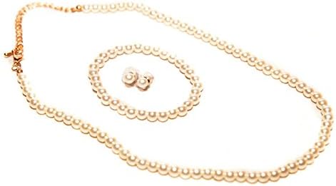 STStory USA Acrylic Pearl Jewelry Set [Necklace, Bracelet, Earrings][Simple/Ivory] for Girls