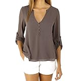 Kingfansion 2016 New Fashion Womens Loose Long Sleeve Chiffon Casual Blouse