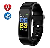 Smart Watch Fitness Tracker, Fitness Watch,Heart Rate Monitor, Waterproof Smart Fitness Band with Step Counter, Calorie Counter, Pedometer Watch for Kids Women and Men (Black)