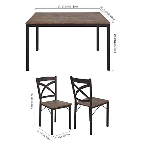 KARMAS PRODUCT 5 PC Wood Dining Set Table and Chairs for 4 Person with Metal Legs,Home Kitchen Breakfast Furniture,Espresso - Thumbnail 4