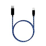 Lightning Cable, Earfly Visible Flowing Lightning to USB Cable 3 ft, Charging Cables Work with iPhone 7/iPad/iPod and More.( Black+ Blue)
