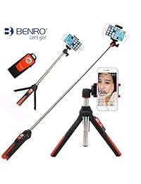 Benro Handheld y trípode 3 en 1 Autorretrato Monopod Extender el teléfono Selfie Stick con disparador remoto inalámbrico para iPhone X 8 7 6s Plus Samsung Galaxy Edge Gopro Hero 6 5 (Naranja)