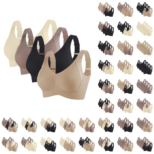 Womens Everyday Bras 4 Pack Bras for Women Plus Size Full Coverage Minimizer Brasladies V Neck Wireless Bra Comfort Adjustable Padded Zero Feel Bralettes Plus Size Wireless Bra Lounge Underwear