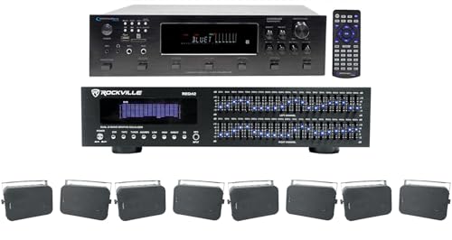 Audiosavings Bundle: (1) Technical Pro 6-Zone 12-Speaker Home Theater Bluetooth Receiver & (4) Rockville Home Theater Speakers & (1) Rockville Rack Mount Band Equalizer (5 Items)