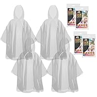 The Clean Explorer Disposable Rain Ponchos with Hood and Drawstring: Extra Thick (Adult and Child Sizes) (Clear - Adult Size)