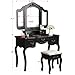 Tribesigns Vanity Makeup Table Set, French Vintage Vanity Dressing Table Set with 3 Tri Mirror and Stool Bedroom, Black