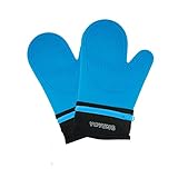 Detachable Silicone Oven Mitt - Oven Mitts with Quilted Cotton Lining - 1 Pair of Professional Heat Resistant Potholder Gloves - Washable - Blue
