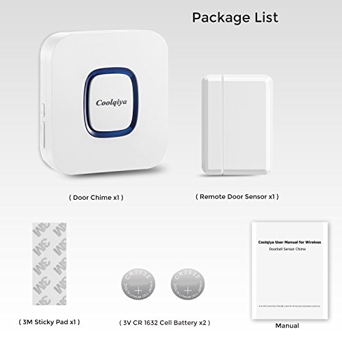 Coolqiya Door Sensor Alarm Wireless Busniess Entry Alert System for Home Security, Operating Range 400FT With 52 Chimes 4 Volume Levels, 1 Door Sensor + 1 Plugin Receiver