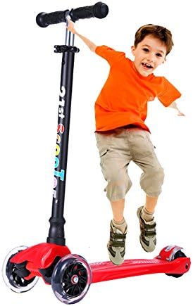 Scooters for Kids,Kingo 3 Led Light Up Wheels Scooter for Toddlers with Adjustable Height for Children Over 3 Years Old (Red)