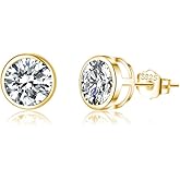 SLUYNZ Sterling Silver Bezel CZ Earrings Stud for Women Teen Girls Round Simulated Diamond Stud Earrings Round CZ Stud Earrings 5MM/6MM/7MM