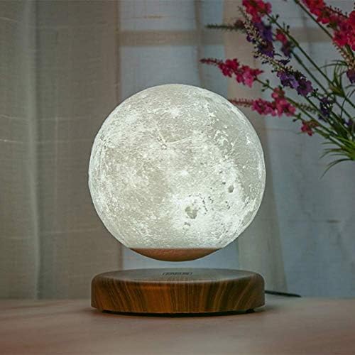 Starsou White Magnetic Levitating Moon Lamp,Seamless 3D Printing Moon Light, Auto Rotating, Floating Spinning LED Decorative Table Lamp, Creative Gifts& Office Decor - Model LX-1-18