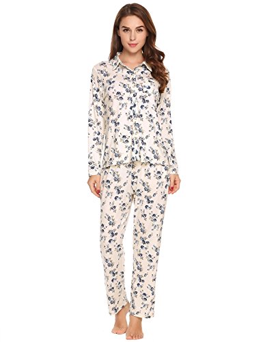 Ekouaer Women’s Cotton Long Sleeve Pajama Set Sleepwear